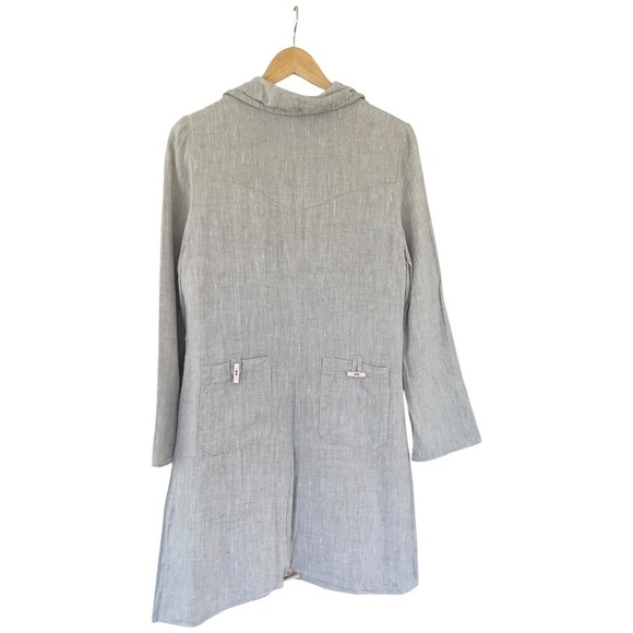 Lenta 100% Flax Linen Jacket Sz 6 Small Tan Minimalist Boho Shacket Long Duster - Picture 4 of 11